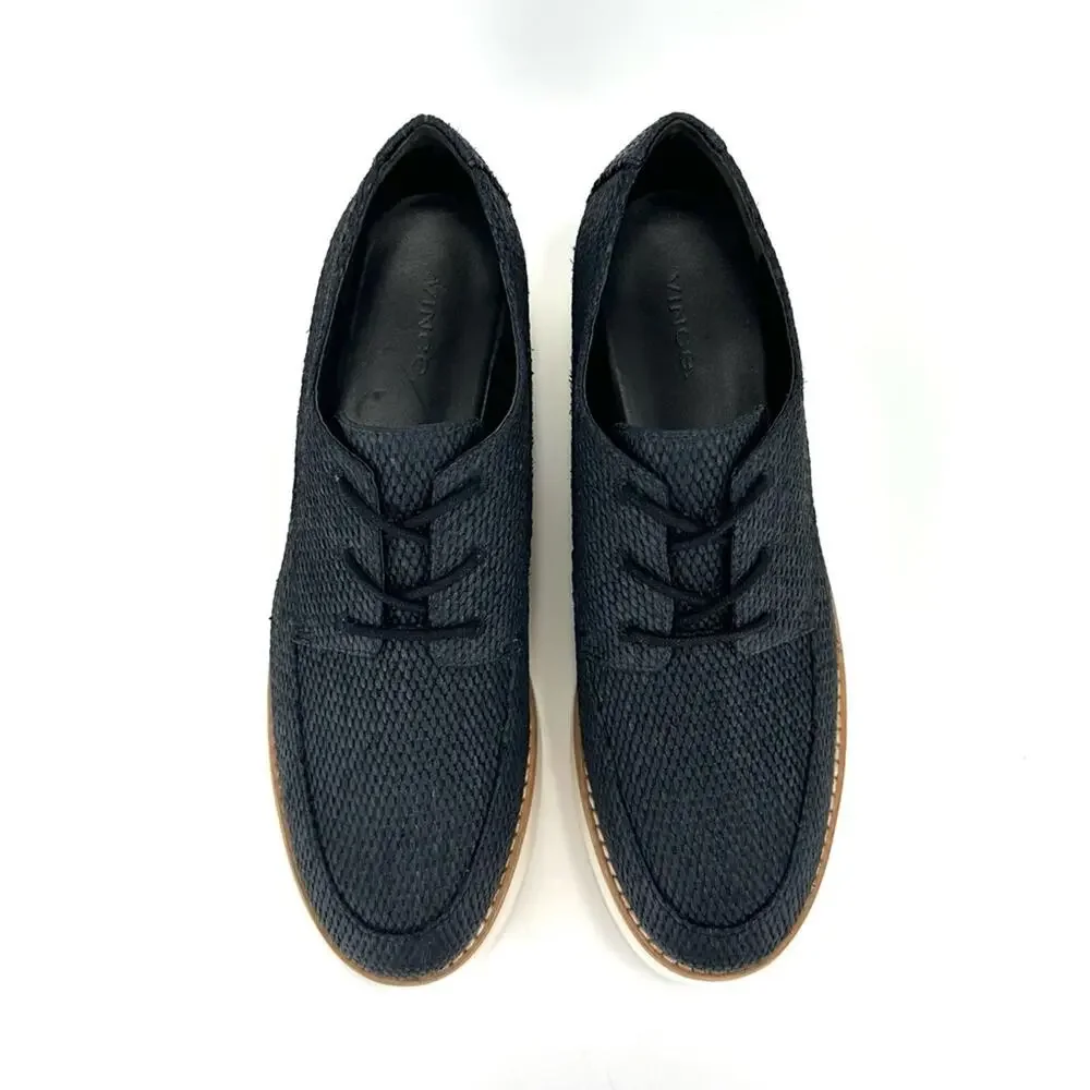 Vince Zina Platform Sneaker Size 8 Black Raffia Tweed Oxford/Derby Laced Wedged